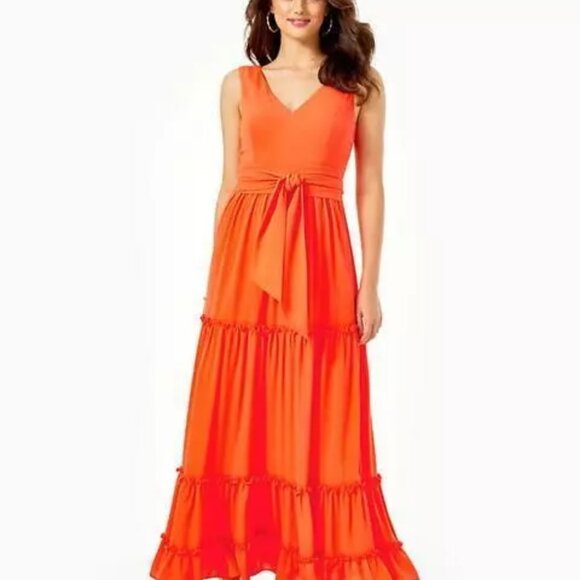 Lilly Pulitzer Violetta Maxi Dress in Picante Coral - Size 0 - Picture 1 of 10